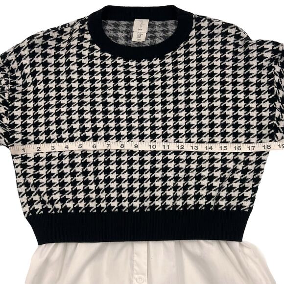 Joie Womens Houndstooth Black & White Knit Layered Twofer Sweater Blouse Sz M - Picture 8 of 11